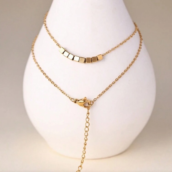 Gold Plated Stainless Steel Geometric Cube Necklace - Picture 2 of 2
